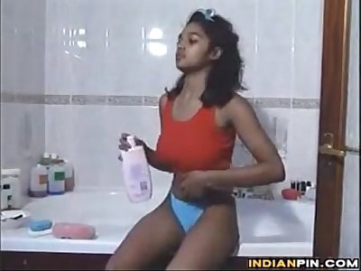Cute Indian Girl Washing Her Body In The Tub